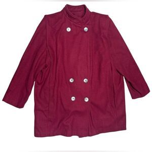 Vintage St. Germain des Prés Double Breasted Wool Blend Burgundy Pea Coat Winter